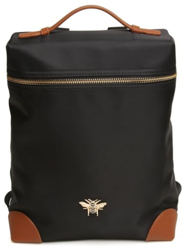Alice Wheeler London Bee Backpack – Lightweight Foldable Backpack with Tanned Vegan Leather Trim – Adjustable Straps, Secure Zip Closure & Lined Interior – 25 x 30 x 12 cm
