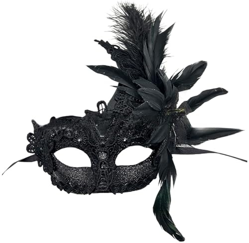 Spitze Maske mit Federn, 25 Neue Strass Federn Masquerade Maske Venezianische Masken Seitlicher, Federmaske Karnevalsmasken Augenmaske Venetian für Maskenball Fasching Karneval Halloween Mottoparty