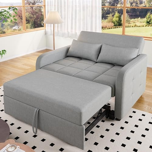 FammyLoft 2 Seater Sofa Bed, Double Foldable Sofa Bed with Adjustable Backrest, Pull Out Linen Double Sleeper Sofa for Living Room, 180 x 127 cm Convertible Bed Settee, Dark Grey