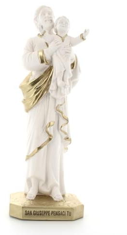 SHALOM - Statua San Giuseppe in Polvere di Marmo Bianca, Statua Religiosa Cattolica, Altezza 32 cm, Decorazione Sacra per Casa, Preghiera e Idea Regalo Religioso