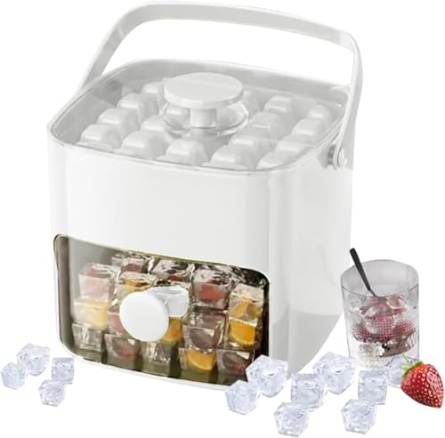 48-Cube Double-Layer Ice Cube Tray with Lid and Bin, One-Press Release Ice Mold, Stackable PP Ice Trays with Dust-Proof Lid & Ice Tongs, Portable Handle for Drinks Cocktails Beverage, BPA Free