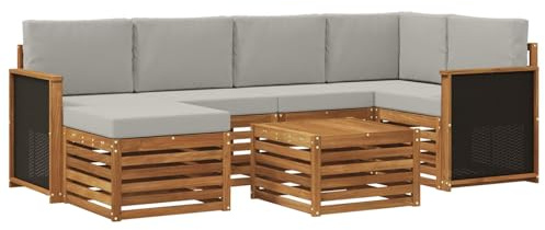 vidaXL Ecksofa Set mit Kissen 6 pcs Natürlich und Hellgrau, Outdoorsofa, modernes Ecksofa-Set, Bequeme Gartenlounge, Terrassenplatz zum Entspannen