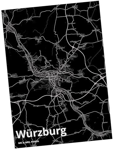 Mr. & Mrs. Panda Postkarte Würzburg - Geschenk, Ansichtskarten, Ort, Stadt Dorf Karte Landkarte Map Stadtplan, Dorf, Einladung, Städte, Stadt