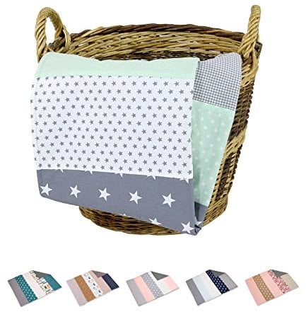ULLENBOOM ® Babydecke 70x100 cm, Mint Grau (Made in EU) - Aus Baumwolle & flauschigem Fleece (OEKO-TEX Standard), Baby Decke Neugeborenen, ideal als Kinderwagendecke oder Kuscheldecke