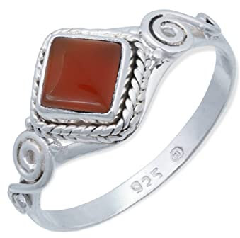 Ring 925 Silber Karneol orange roter Stein Edelstein echt Silber Damen Sterling Silber Geschenk (MRG-026-16-(56))