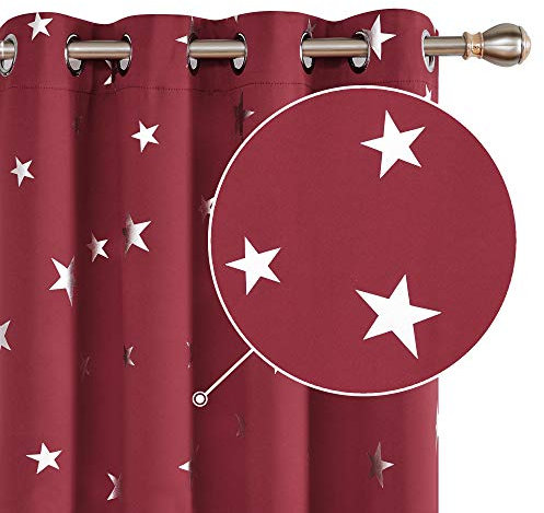 Deconovo Vorhang Wohnzimmer Modern, Gardinen Blickdicht mit Ösen Wärmeisolierende Vorhänge für Wohnzimmer, 183x117 cm(HöhexBreite), Rot, 2er Set