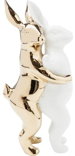 Kare Design Deko Figur Hugging Rabbits, Weiß/Gold, Deko Objekt, Hasen Motiv, Steingut glasiert, 25x15x12 cm (H/B/T)