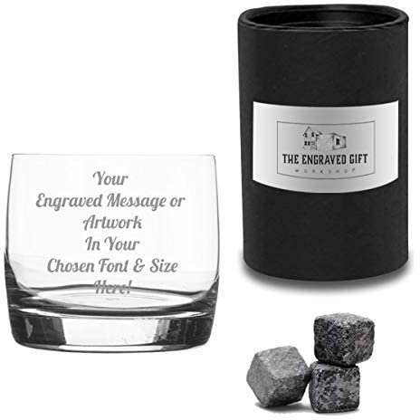 Personalised Whiskey Crystal Glass 440ml with Whiskey Stones & Gift Box - Gifts For Him, Engraved Tumbler for Retirement, Anniversary, Birthday Gift Set