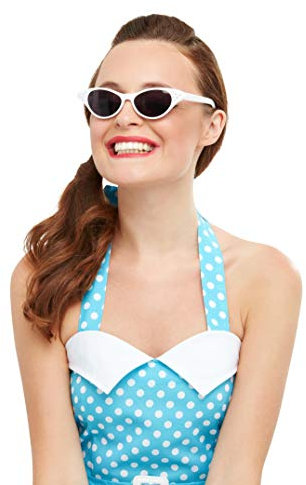 Smiffys 50768 Flyaway Style Rock & Roll Sonnenbrille, Damen, White, Einheitsgröße