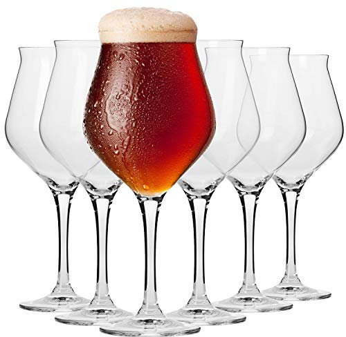 Krosno Tulip Stem Beer Ale Tasting Glasses | Set of 6 | 420 ML | Avant-Garde Collection | Lager Craft Glass, Cider Gift Set | Bar, Home & Kitchen | Dishwasher Safe Stemmed Beer Glasses