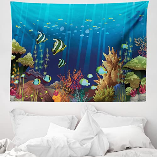 ABAKUHAUS Unter dem Meer Wandteppich, Korallenriff Fische aus Weiches Mikrofaser Stoff Waschbar ohne Verblassen Digitaldruck, 150 x 110 cm, Grün Aqua