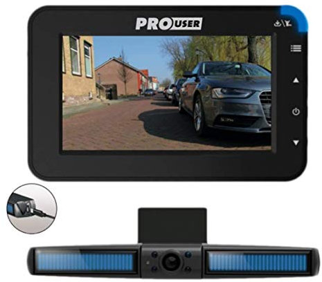Pro User Solar Rückfahrkamerasystem DRC4310 SOLAR: digitales kabelloses Funk-Rückfahrkamera-Set mit LCD-Display (4,3'' Monitor) und Akku mit eingebautem Solarmodul – kinderleichte Montage