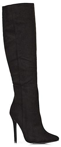 ESSEX GLAM Womens Knee High Boots Mid High Heel Ladies Pointed Toe Shoes Size 3-8