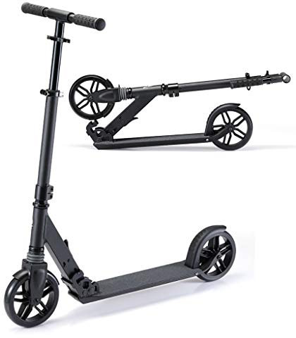 City Roller Scooter Klappbar Höhenverstellbar Roller für Erwachsene | Big Wheel Scooter Cityroller, Tretroller für Kinder ab 8+ Jahre bis 100kg,Schwarz