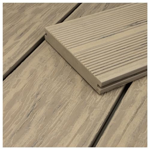HORI WPC-Terrassendiele Komplettset Maui Massiv beige I Inkl. Unterkonstruktion & Clips I Pflegeleicht, langlebig & splitterfrei I Fläche: 50 m² I 2,90 m Dielenlänge