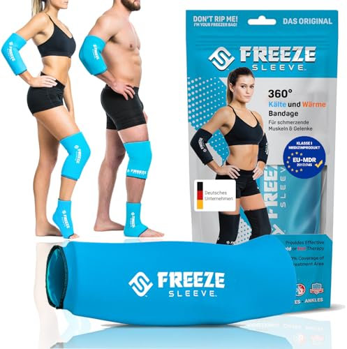 FREEZE SLEEVE Kühlbandage mit Wärmefunktion. Wiederverwendbar und hält von selbst mit 360° Wirkung Kühlpack für Knie Ellbogen Gelenke hilft bei Tennisarm Knieschmerzen (Türkis - XXXL)