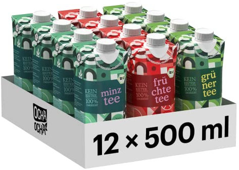 Ocha-Ocha® Eistee zuckerfrei - Probierpaket 12x500ml mit Bio-Minztee - Bio-Früchtetee - Japan-Grüntee - ohne Zusätze - ohne Süßstoffe - Zero Kalorien