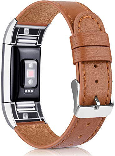 Vancle Kompatibel für Fitbit Charge 2 Armband, Klassisch Echt Lederarmband Ersatzarmband für Fitbit Charge 2 (Braun)