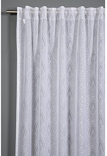 Gardinia Vorhang mit verdeckten Schlaufen und Gardinenband, Lichtdurchlässig, Transparent, Gardine mit Ausbrenner Grafik, Weiß, 140 x 175 cm