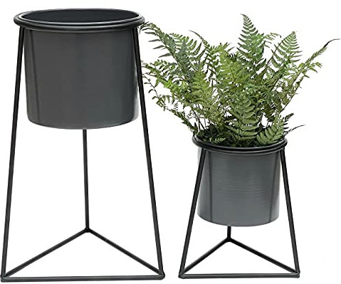DanDiBo Blumenhocker mit Topf Metall Schwarz 2er Set Blumenständer 96052 Blumensäule Modern Pflanzenständer Pflanzenhocker