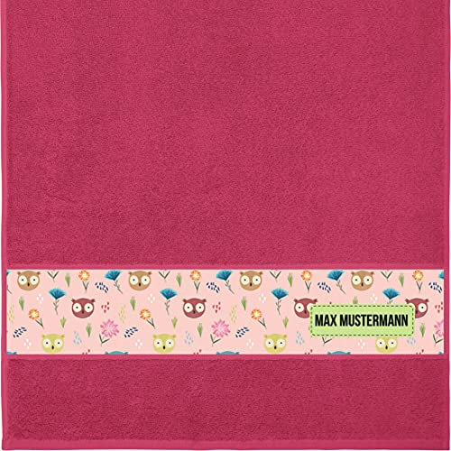 Manutextur Handtuch mit Namen - personalisiert - Motiv Eulen - viele Farben & Motive - Dusch-Handtuch - Fuchsia - Größe 50x100 cm - persönliches Geschenk mit Wunsch-Motiv und Wunsch-Name