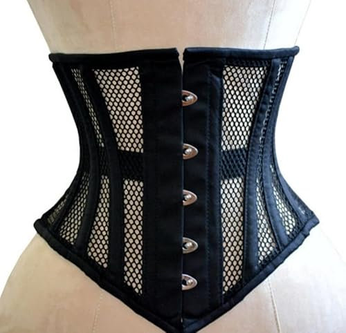 Damen Unterbrust Korsett Waist Trainer Mesh Corset Mesh Corsage mit starker Schnürung (DE/NL/SE/PL, Numerisch, 46, Regular, Regular, Schwarz)