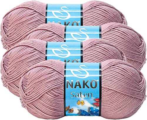 Nako Satin-Strickgarn (4 Knäuel) je Knäuel (Knäuel), 100 g, 100 % Premium-Mikro-Acryl-Satin-Strickgarn, Herbstrose 2478