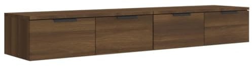 vidaXL 2x Wall Cabinets Floating TV Unit Sideboard Entertainment Centre Wall Mounted Hanging Cabinet TV Console Media Unit Brown Oak Engineered Wood