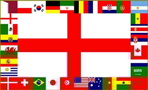 SHATCHI 150 x 90 cm, bandiera dell'Inghilterra San Giorgio 2022 Qatar Coppa del Mondo FIFA 32 paesi bandiere nazionali in tessuto tutto in uno calcio calcio sport pub bar decorazione da giardino