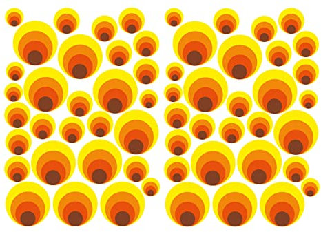 Schilderkröten 58 Retro Aufkleber Kreise Bubble Sticker selbstklebend Dekor für Auto Fahrrad Bus Wände Möbel Retro Style 70er Jahre Kult Muster, gelb, orange, braun glänzend matt (glänzend)