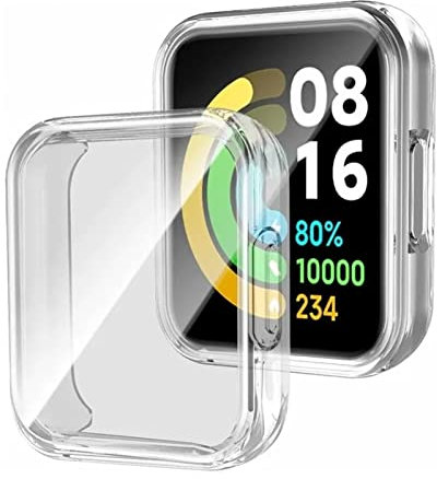 Coque PC Rigide avec Protecteur D'écran en Verre Trempé Compatible pour Xiaomi Redmi Watch 2 Lite, Housse de Mince et Légère pour Smartwatch pour Xiaomi (Blanc Transparent)