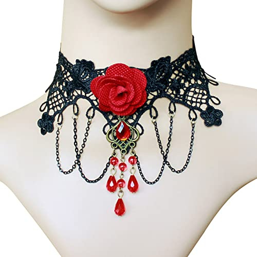 Clataly Gothic Black Sexy Lace Necklaces Tassel Collar Choker Halloween Party Accessories for Women Girls (Black necklace 11)