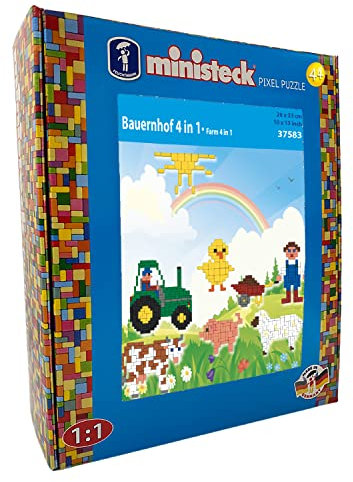 Feuchtmann Feuchtmann Ministeck 37583 - Mosaikbild 4 in 1 Bauernhof, ca. 26 x 33 cm große Steckplatte mit ca. 1.000 bunten Steinen, Steckspaß für Kinder ab 4 Jahren