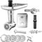 Kitty Professional Fleischwolf Schredder aus hochwertigem Edelstahl inkl. Lochscheiben, Messer, Wurstfüllhorn, Spritzgebäckvorsatz kompatibel mit Kitchen Aid, ideal für Fleisch und Gemüse