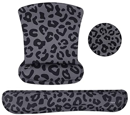 MOSISO Handgelenkstütze für Mauspad&Tastatur Set,Leopard Grain Ergonomisches Mauspad&Rutschfester Untersetzer Hause/Büro Schmerzlinderung Mousepad mit Neoprentuch&Erhöhter Memory-Schaum,Schwarz