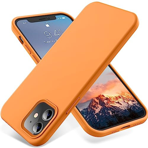 OTOFLY Compatible with iPhone 12 Case and iPhone 12 Pro Case 6.1 inch(2020),[Silky and Soft Touch Series] Premium Soft Liquid Silicone Rubber Full-Body Protective Bumper Case (Orange)