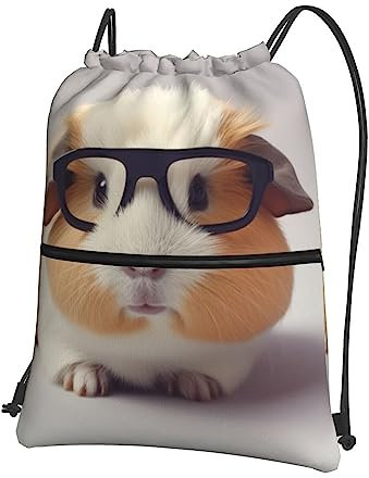 VACSAX Kordelzug-Rucksack Wasser-Beständig String Bag Meerschweinchen Mit Brille Drucken Sport Sackpack Turnbeutel, Schwarz , One size