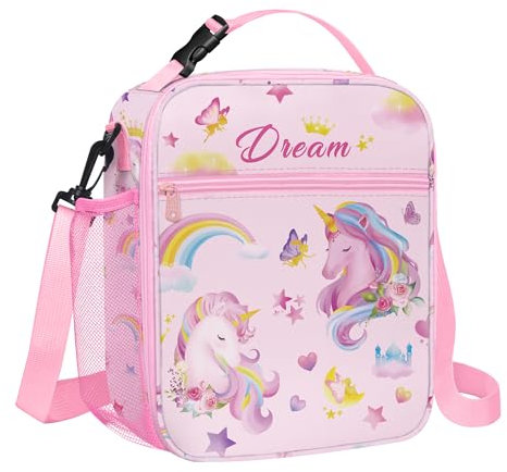 Clastyle Bolsa Termica Porta Alimentos Bebe Princesa Bolsa Almuerzo Infantil Niñas Portátil Bolsa Comida para Viaje Picnic Guarderia,Flor de Unicornio