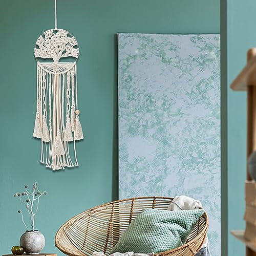 INFUNLY Arbre de vie en macramé à suspendre au mur, attrape-rêves, grand kit de macramé fait à la main, décoration murale bohème pour salon, fête, mariage