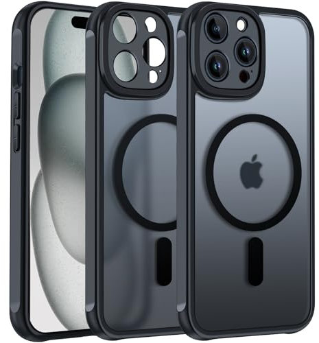 ivoler Hülle kompatibel für iPhone 15 Pro 6.1 Zoll, kompatibel mit MagSafe, [Kameraschutz] Schutzhülle Weiche Kratzfest Case-Schwarz