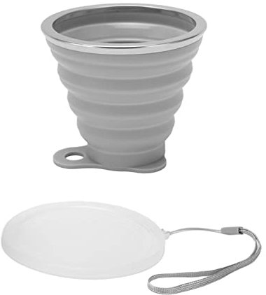 Vaso de Silicona Plegable, Marco de Metal 270ml Vaso de Camping Ecológico con Tapa para Acampar (Gris)
