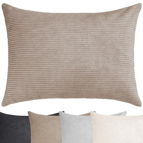 Selfitex XXL Breitcord Sofakissen 60x80 cm, Couchkissen mit Füllung und Bezug, edler Cord Stoff, extra weich und dekorativ, modische Breit Cord Optik, superweiche Kissen, Moderne Farben (Hellbraun)