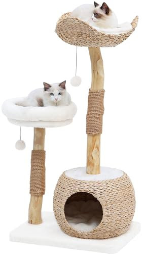 KULAMOON Modern Cat Tree Tower for Indoor Cats, Real Branch Luxury Cat Condo with Cat Scratching Post, Jumping Platforms, Cat Furniture, Cat Lover Gift
