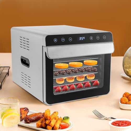 Edelstahl Dörrautomat 6 fach - 700 Watt mit Temperaturregler - Dörrgerät für Lebensmittel Fleisch Früchte Gemüse - Timer bis zu 24 h - 6 Einlegefächer | SS-06A | 45 * 34 * 31.8cm |