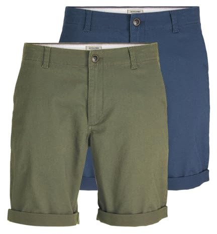 JACK & JONES Short pour Homme, Lot de 2 (1 Olive poussiéreuse, 1 Denim foncé), M