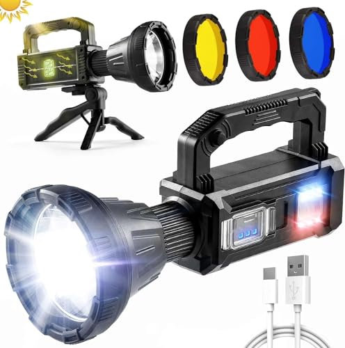 Utry Torches Led Super Bright Rechargeable, Long Range Searchlight, 100000 Lumens Led Super Bright Flashlight for Outdoor Emergencies, Camping, Fishing, Hunting and Other Versatile Lighting