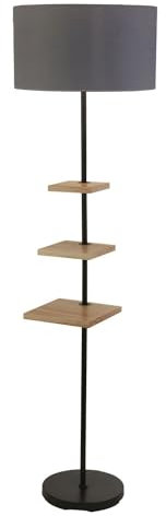 Licht-Erlebnisse Stehleuchte Holz Stoff mit Ablage 163 cm hoch Grau E27 Modern Stehlampe Wohnzimmer Regal