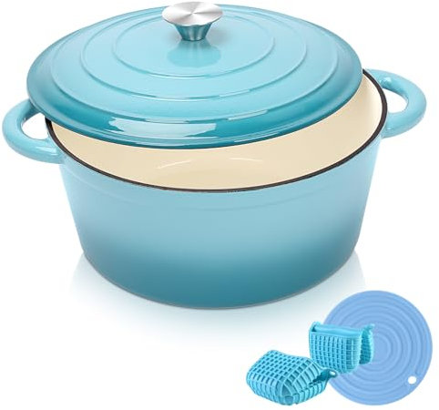 WXFKLDJ Olla De Horno Holandés con Tapa Horno Holandés De Hierro Fundido Esmaltado De 3,5 Cuartos con Accesorios De Silicona Olla Común Horno De Pan para Una Cocción Versátil