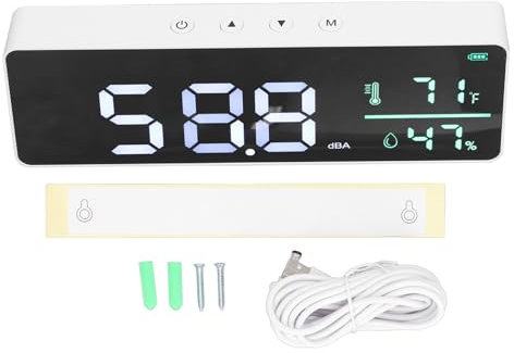 Tyenaza 3-in-1-Dezibelmessgerät, 30 Bis 130 DBa, LED-Wand-Schallpegelmesser, Feuchtigkeits- Und Temperaturmessgerät