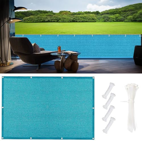 DANWU Balkon Sichtschutz Ohne Bohren 140 x 400 cm Seitenmarkise Atmungsaktiv Privatsphäre Leichte Montage & Stabiler für Balkon Garten im Freien, Himmelblau